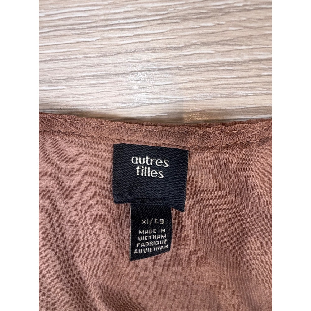 Autres Filles Womens XL Brown Ruffle V-Neck Peplum Chiffon Blouse Long Sleeve - Picture 2 of 6